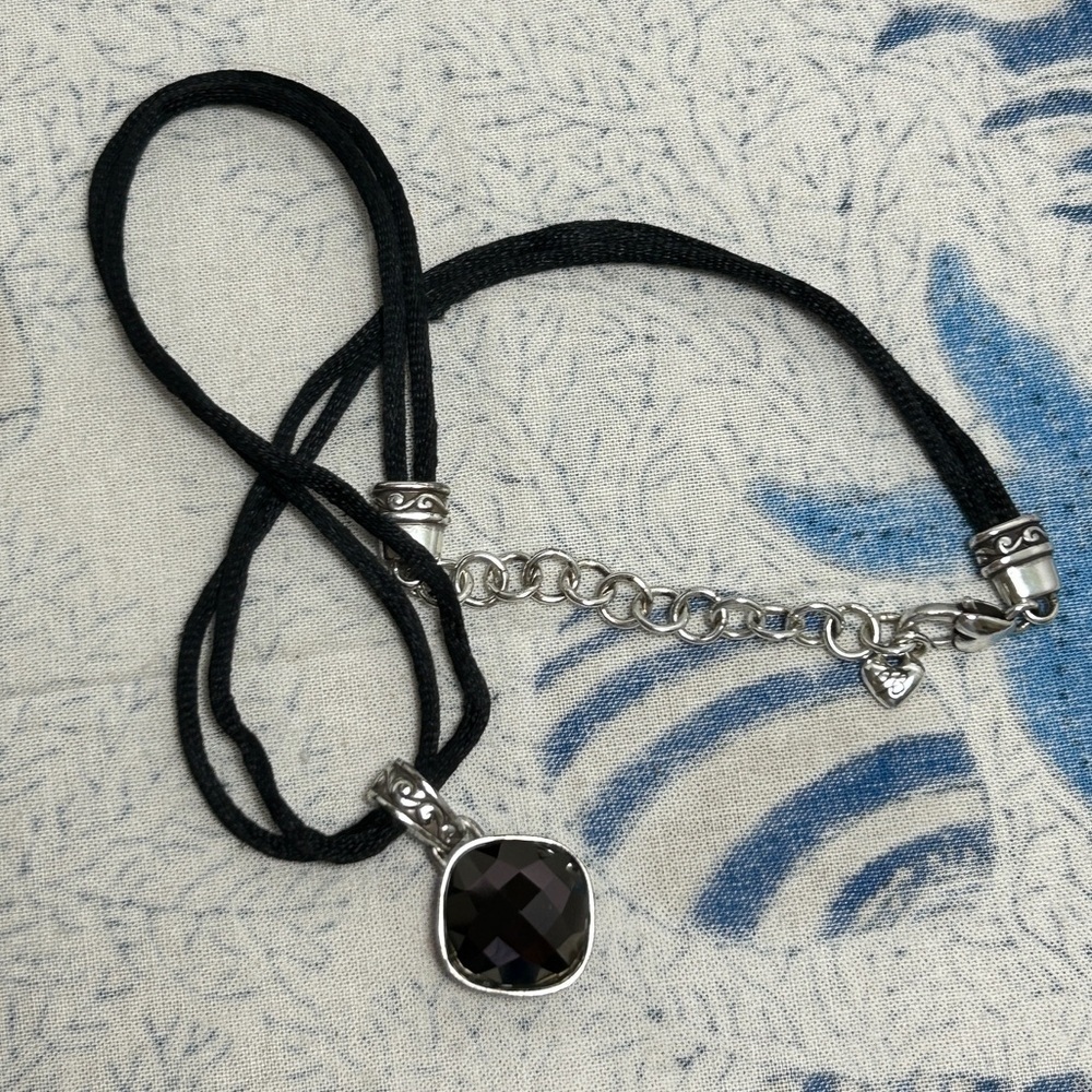 Brighton Venus Rising Necklace Dark Purple Crystal Black Cord Silver Plated 18" - Picture 2 of 13